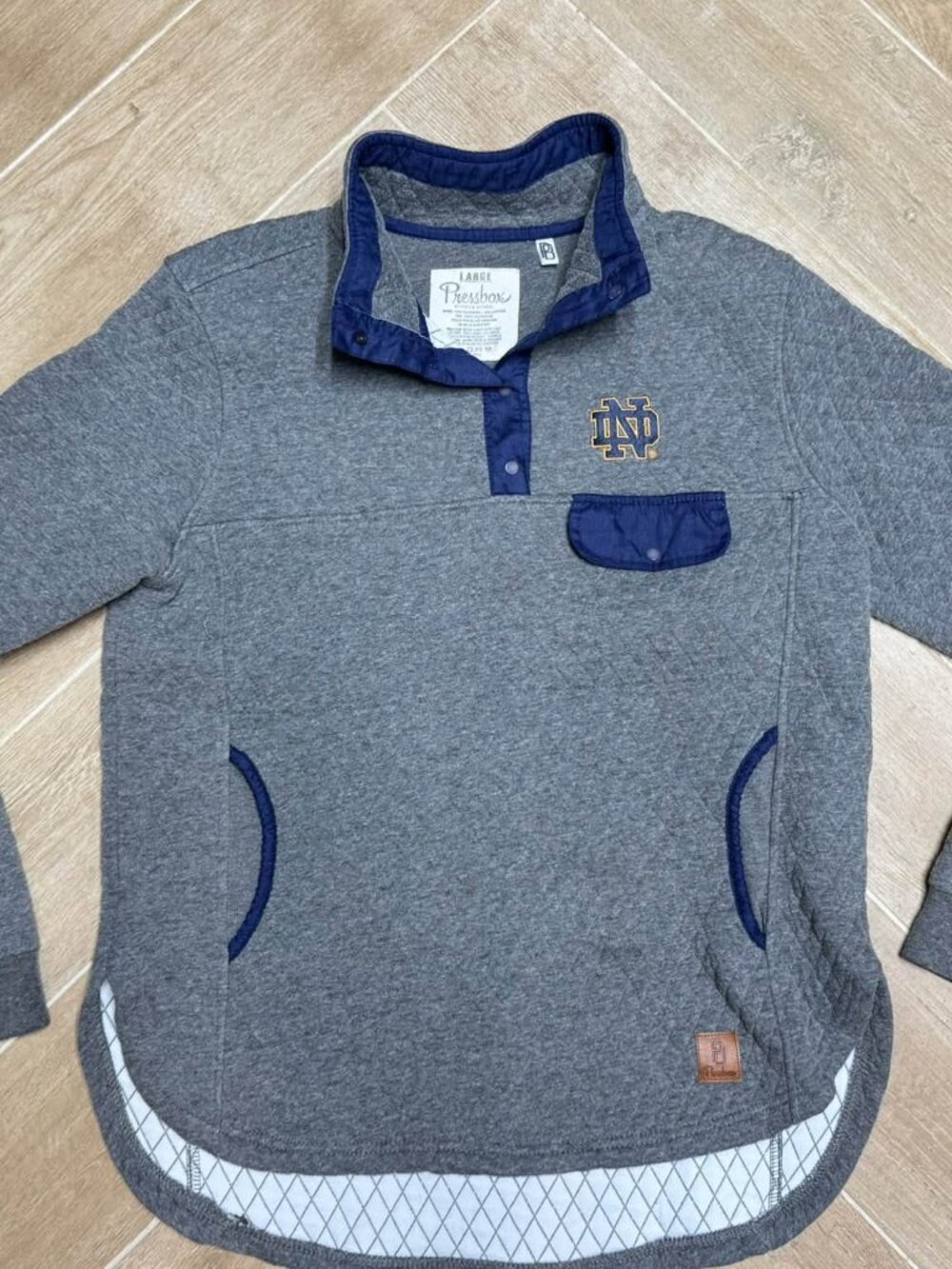 Notre Dame Womens Quilted Pullover Slim Large